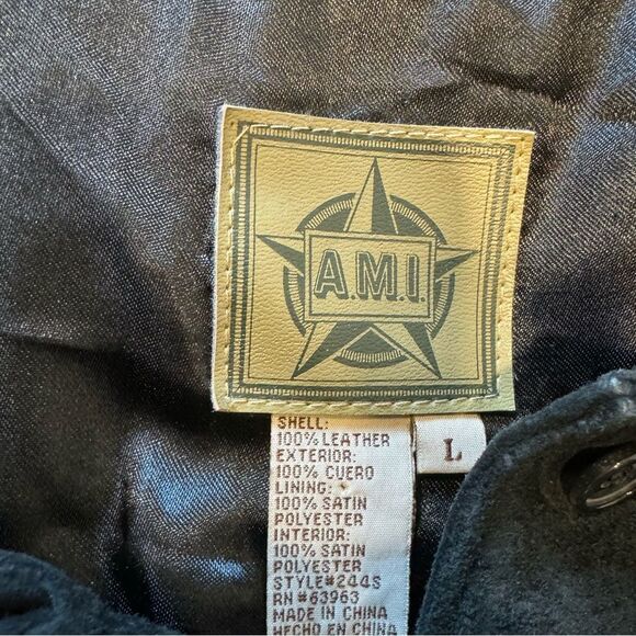 Ami Vintage Black Suede Leather Button Down Collar Shacket Jacket Size L - Picture 8 of 10